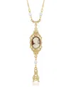 2028 Carnelian Oval Cameo With Faux Imitation Pearls Necklace In Red