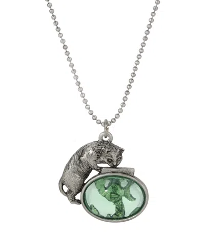 2028 Cat And Fishbowl Pendant Necklace In Green