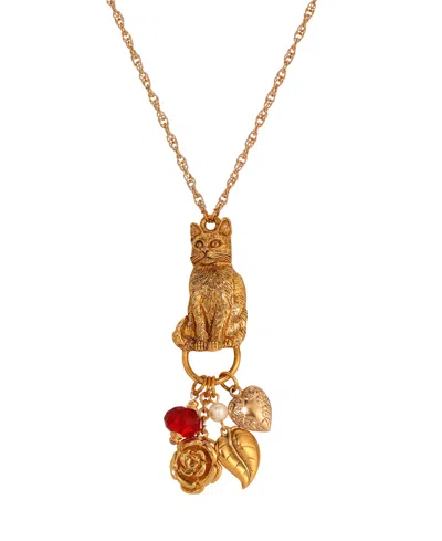 2028 Cat Charm Holder Glass Bead Necklace In Red