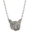 2028 Cat Face Crystal Stone Necklace In Blue