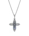 2028 Color Glass Crystal Filigree Cross Necklace In Blue