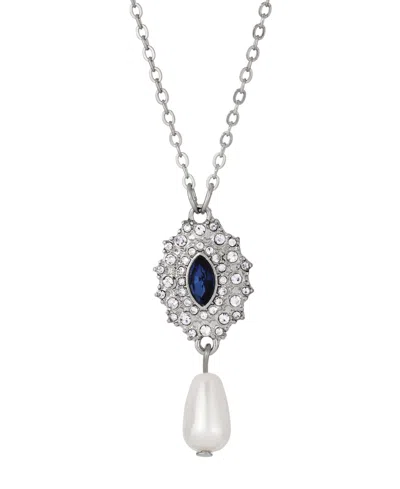 2028 Colored Stone Imitation Pearl Necklace In Blue