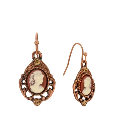 2028 Copper Tone Oval Cameo Crystal Earrings In Orange