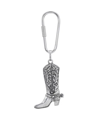 2028 Cowboy Boot Key Fob In Silver-tone