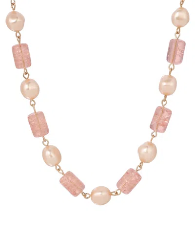2028 Cracked Glass Faux Cultivated Pearl Bead Necklace In Peach