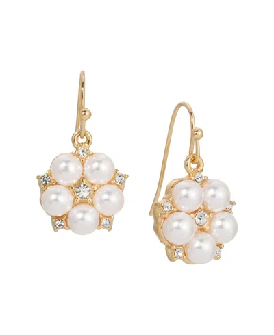 2028 Crystal Accent Flower Drop Earrings In White