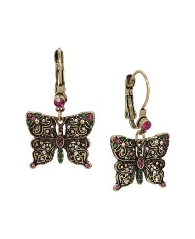 2028 Crystal Butterfly Drop Earrings In Pink