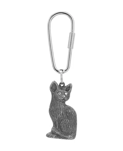 2028 Crystal Cat Key Fob In Silver-tone