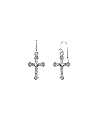 2028 Crystal Cross Drop Earrings In Silver