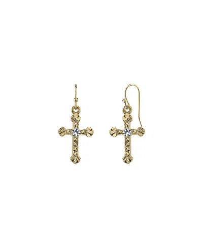 2028 Crystal Cross Drop Earrings In Yellow