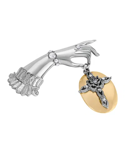2028 Crystal Cross Ladies Hand Pin In Multi