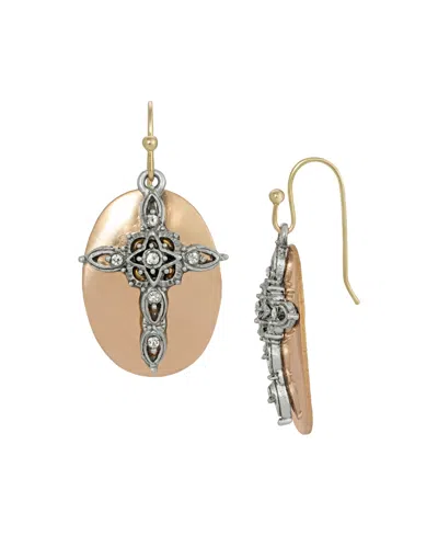 2028 Crystal Cross Oval Drop Earrings In Multi