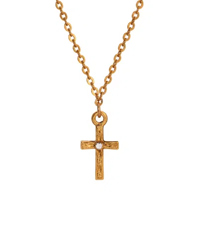 2028 Crystal Cross Pendant Necklace In Yellow