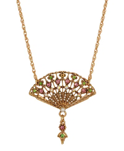 2028 Crystal Fan Pendant Necklace In Green