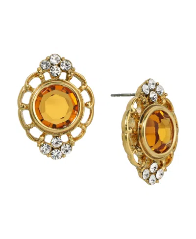 2028 Crystal Filigree Button Earrings In Beige