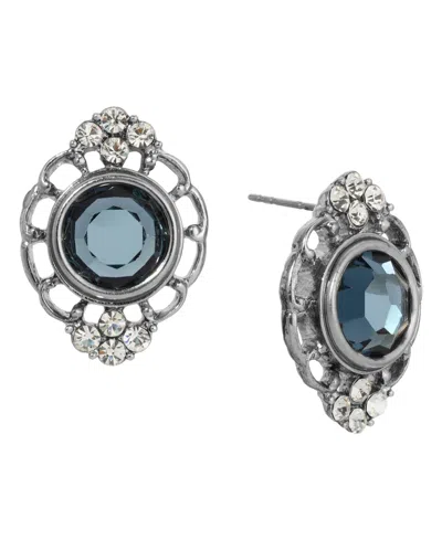 2028 Crystal Filigree Button Earrings In Blue