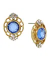 2028 Crystal Filigree Button Earrings In Blue