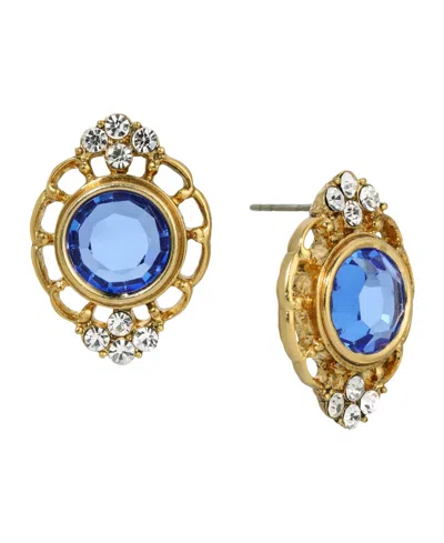2028 Crystal Filigree Button Earrings In Blue