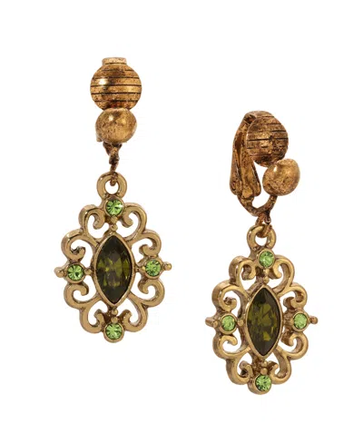 2028 Crystal Filigree Clip Earrings In Green