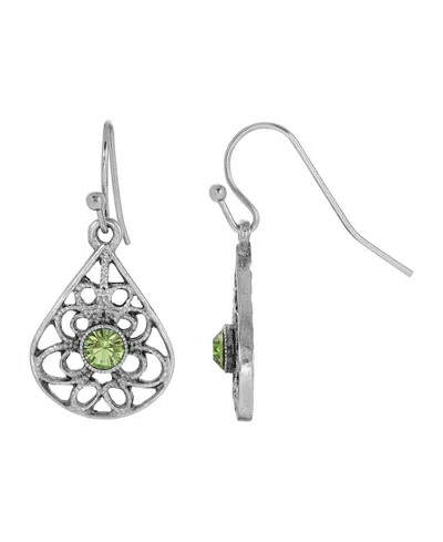 2028 Crystal Filigree Drop Earrings In Green