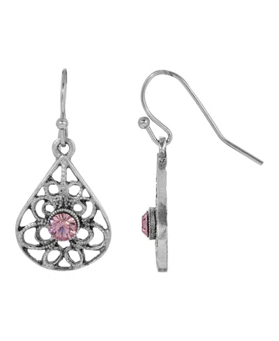 2028 Crystal Filigree Drop Earrings In Pink