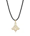 2028 Crystal Filigree Drop Necklace Black Bead Chain In Black