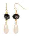 2028 Crystal Flower And Imitation Pearl Drop Earrings In Black