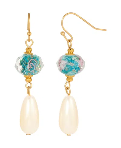 2028 Crystal Flower And Imitation Pearl Drop Earrings In Ocean Green