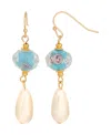 2028 Crystal Flower And Imitation Pearl Drop Earrings In Ocean Green