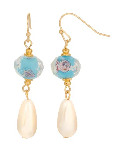 2028 CRYSTAL FLOWER AND IMITATION PEARL DROP EARRINGS