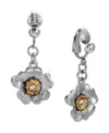 2028 Crystal Flower Clip Earrings In Gray