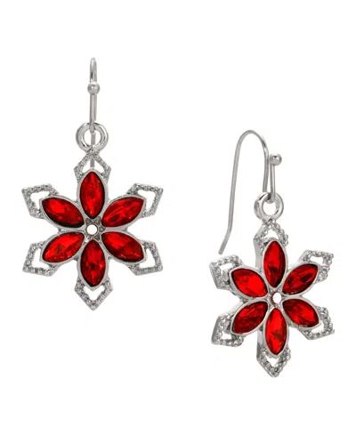 2028 Crystal Flower Drop Earrings In Red