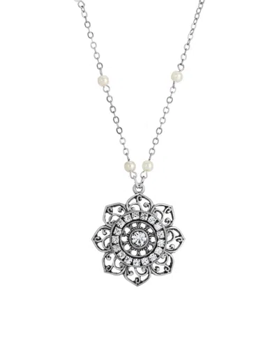 2028 Crystal Flower Necklace In White