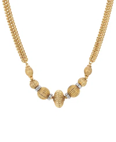 2028 Crystal Glass Fluted Bead Collar Necklace In Gold