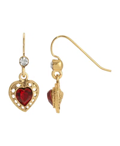 2028 Crystal Heart Drop Earrings In Red