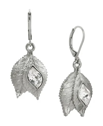 2028 Crystal Leaf Drop Earrings In Gray