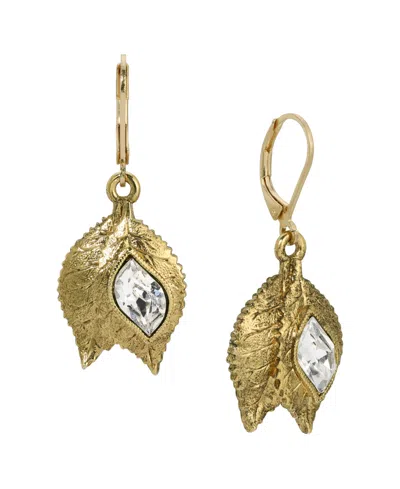 2028 Crystal Leaf Drop Earrings In Yellow