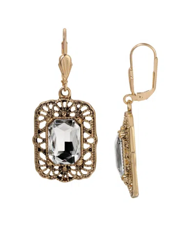 2028 Crystal Octagon Lever Back Drop Earrings In Yellow