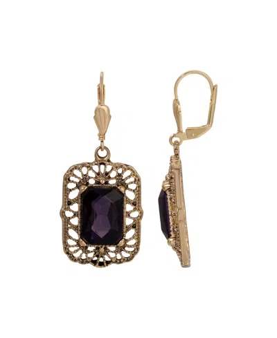 2028 Crystal Octagon Leverback Earrings In Purple