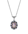 2028 Crystal Purple Blue Oval Pendant Necklace In Purple