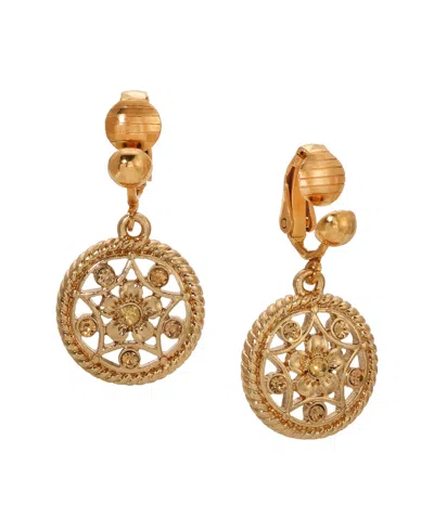 2028 Crystal Round Drop Clip Earrings In Beige