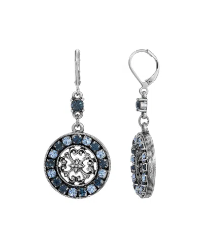 2028 Crystal Round Filigree Drop Earrings In Blue