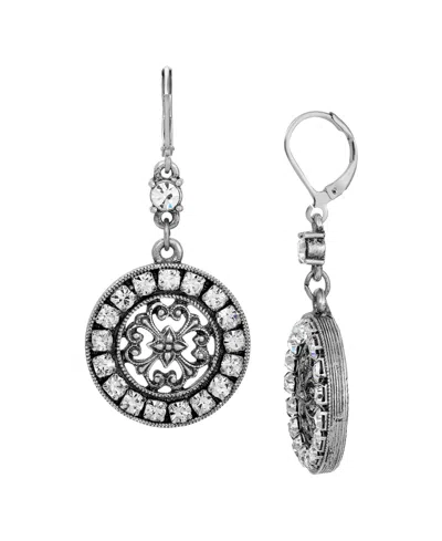2028 Crystal Round Filigree Drop Earrings In White