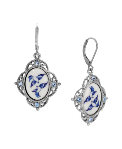 2028 Crystal Silver-tone Willow Earrings In Blue
