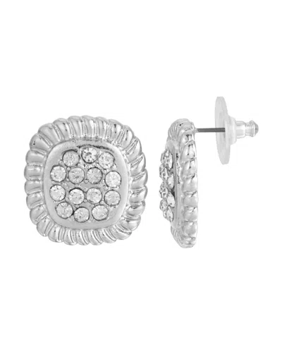 2028 Crystal Square Button Earrings In White