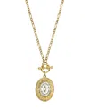 2028 Crystal Stone Flower Design Locket Necklace In Gold-tone