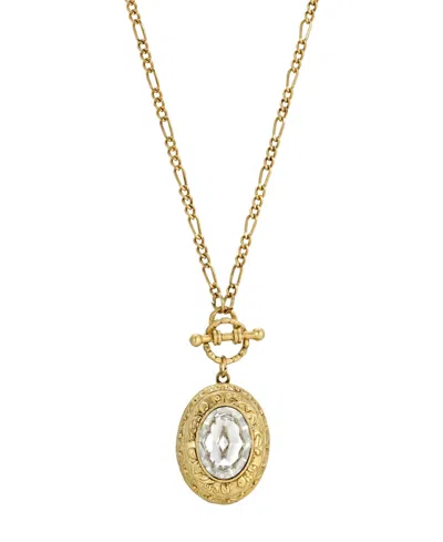 2028 Crystal Stone Flower Design Locket Necklace In Gold-tone