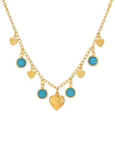 2028 Crystal Stone Heart Drop Necklace In Blue