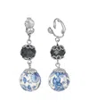 2028 Dark Blue And Blue Willow Beaded Clip Earrings In Blue