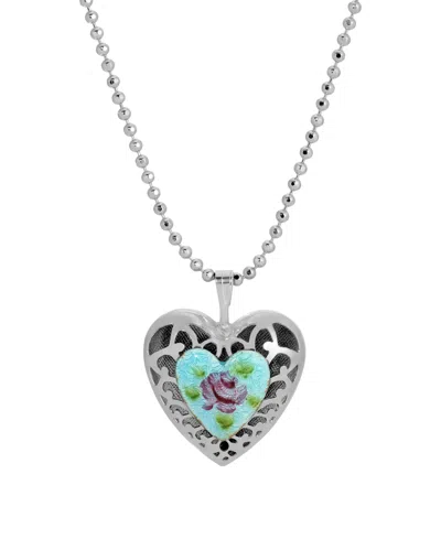 2028 Enamel Floral Heart Necklace In White